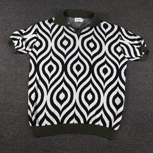 OXKNIT Polo Shirt Mens 2XL Short Sleeve Geometric Teardrop Black White EUC